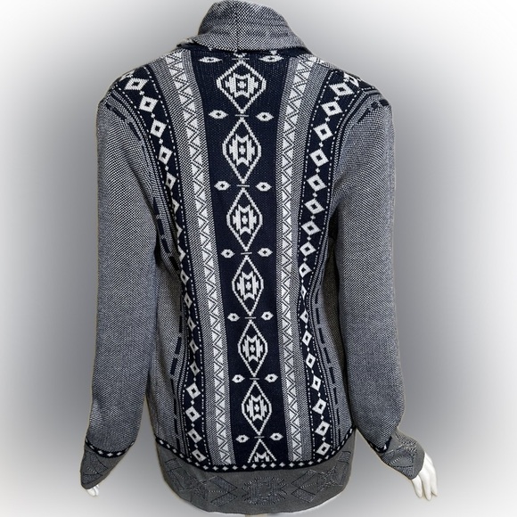 Everly Cardigan Aztec Style Print Navy Blue White - Womens Small - Picture 3 of 9